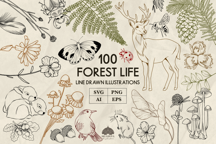 Forest Life line art collection Svg Png Eps