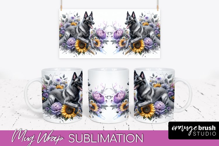 Belgian Malinois Mug Wrap Dog Sublimation Floral PNG example image 1
