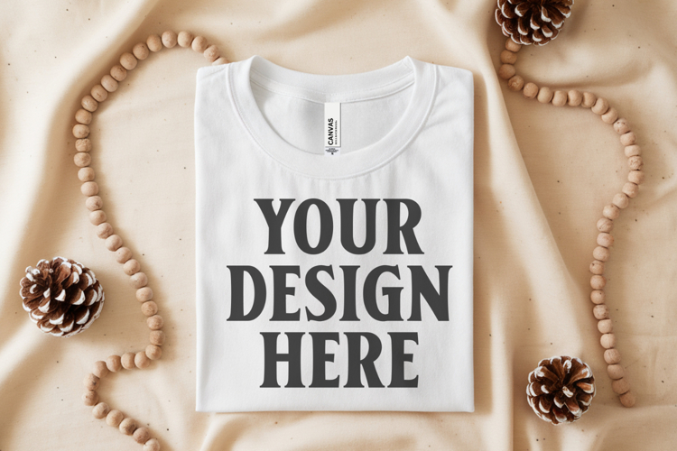 White Bella Canvas 3001 Flat Lay T-Shirt Mockup