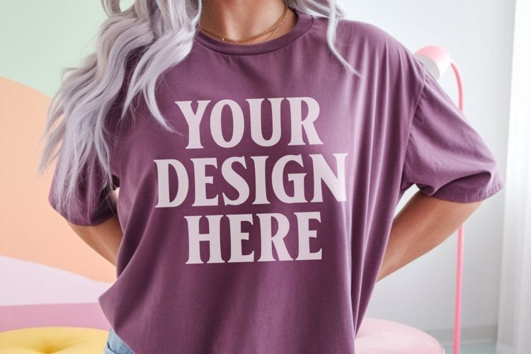 Comfort Colors 1717 Berry T-Shirt Mockup | Real Model Tee Mo