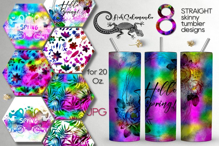 Hello Spring | Skinny tumbler Sublimation design bundle, JPG
