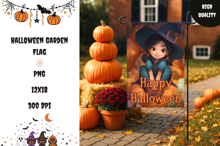 3D Halloween Witch Garden Flag, Halloween Welcome Flag
