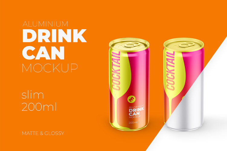 Slim 200ml Aluminium Can Mockup