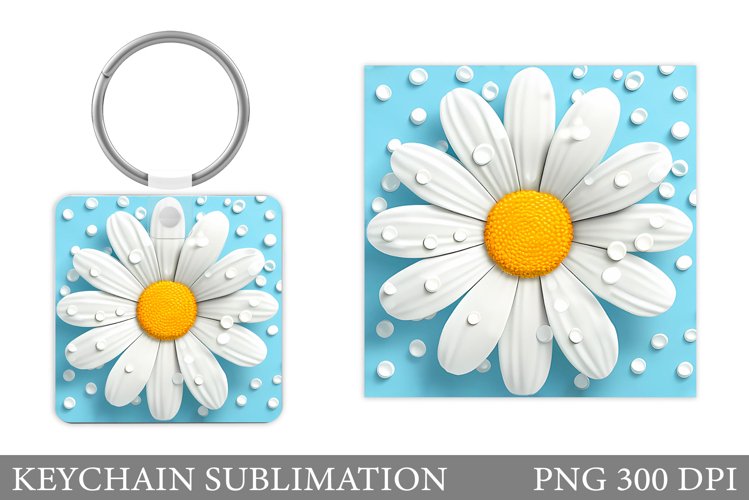 Daisy Flowers Keychain. Square Keychain Flowers Sublimation