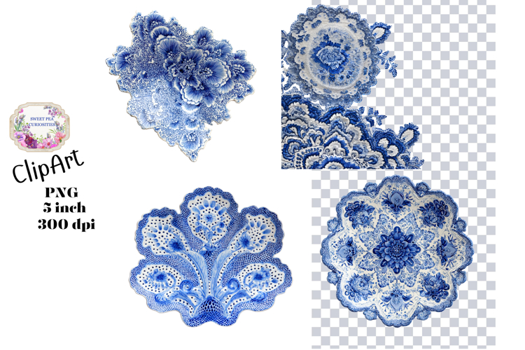 Blue Toile, Ephemera, PNG, Clipart, Junk Journal, flowers