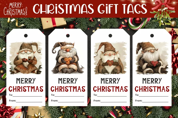 Watercolor Christmas Gnome Gift Tags, Winter Gnome Gift Tags