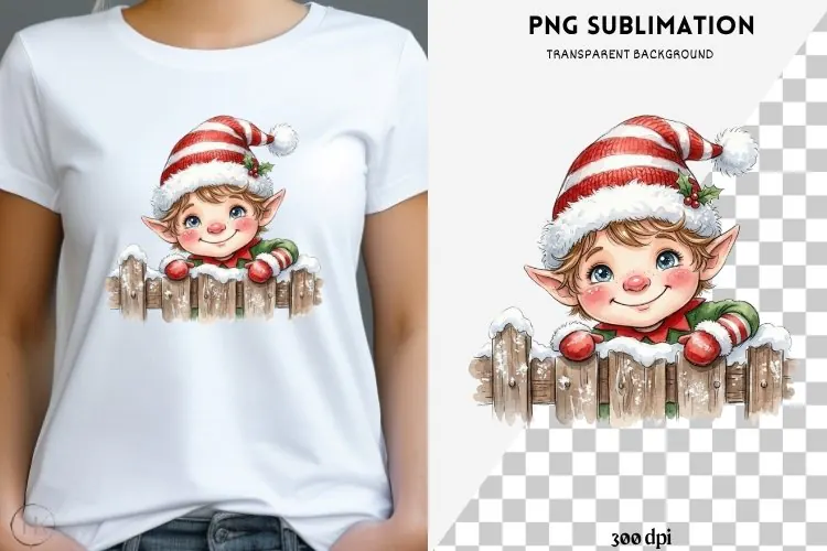 Christmas peeking character png design for T-shirts