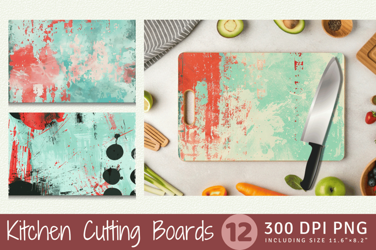 Mint & Red Mixed Media Cutting Boards sublimation Design
