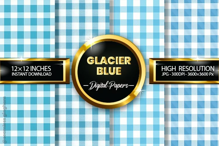 Glacier Blue Gingham Digital Papers 04 Variations