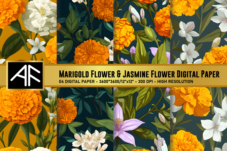 Marigold   Jasmine Flower Digital Paper | Flower Pattern