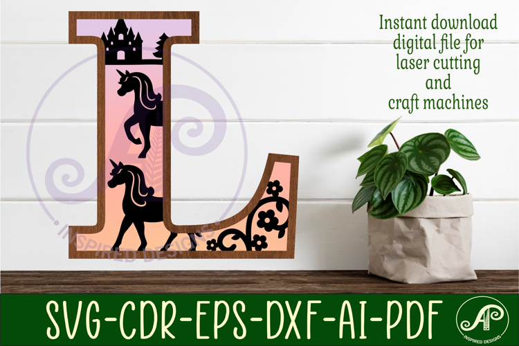 Unicorns Large L wall Letter 3 layer sign