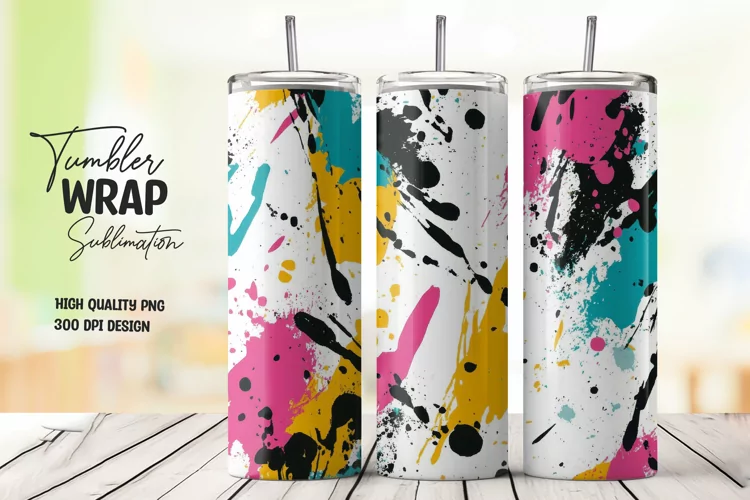 Colorful abstract splashes tumbler wrap sublimation design