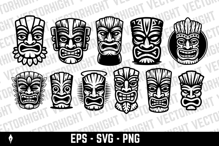 Tiki tribal wooden mask set and Tiki mug. Hawaiian tradition