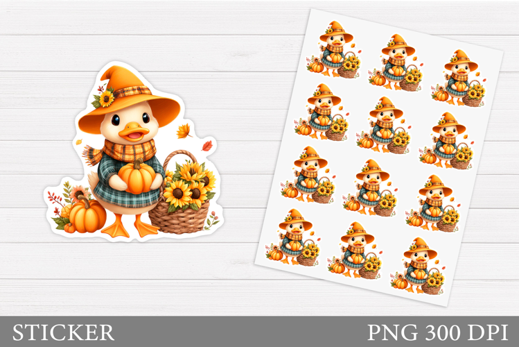 Fall Duck Sticker Printable. Fall Sticker Design