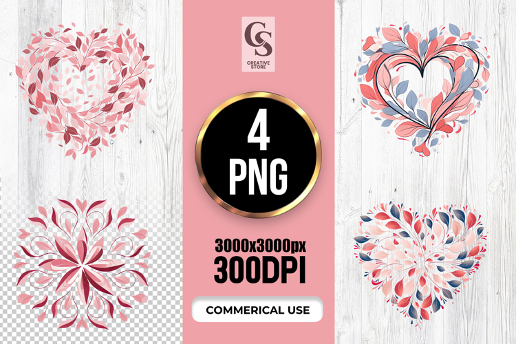 Abstract Floral Heart Leaves Illustration Clipart PNG