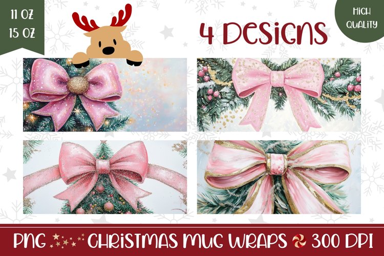 Watercolor Christmas Tree Mug Design, Christmas Ribbon Mug example image 1