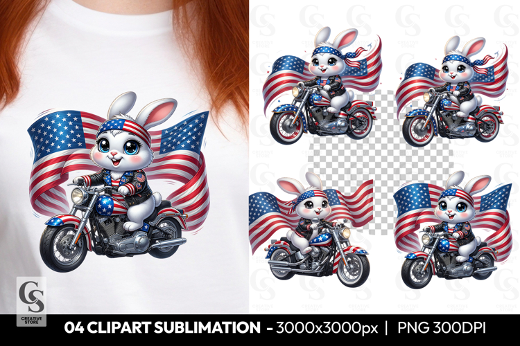 Patriotic Bunny Biker Clipart PNG