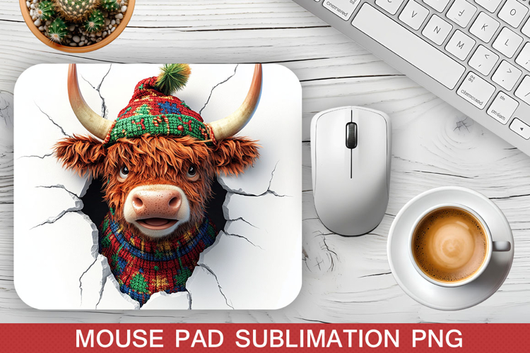 Christmas Highland Cow Mouse Pad Design - Unique Mouse Pad