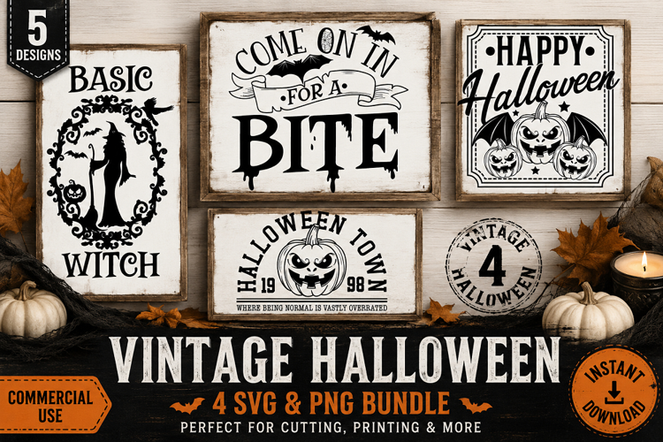Vintage Halloween SVG PNG, Retro Witch Pumpkin Signs