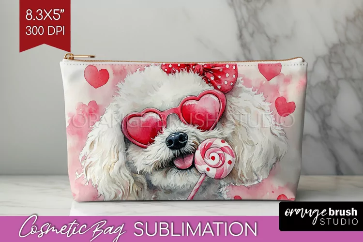 Bichon Frise Valentine Cosmetic Bag Valentines Day Makeup