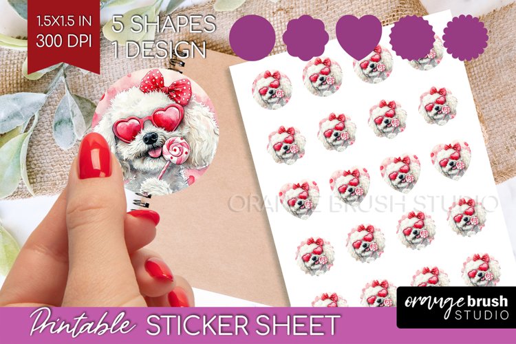 Bichon Frise Valentine Round Sticker Valentines Day Sticker example image 1