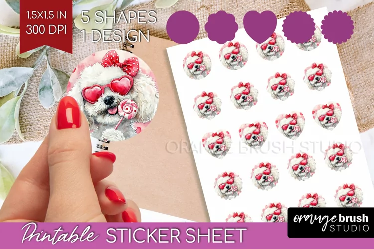 Bichon Frise Valentine Round Sticker Valentines Day Sticker