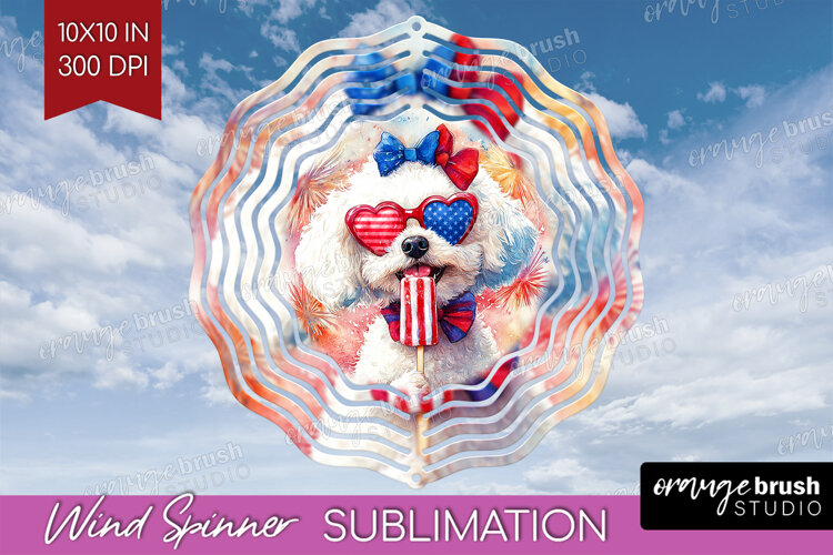 Bichon Frise Dog Wind Spinner Sublimation PNG 4th Of July example image 1