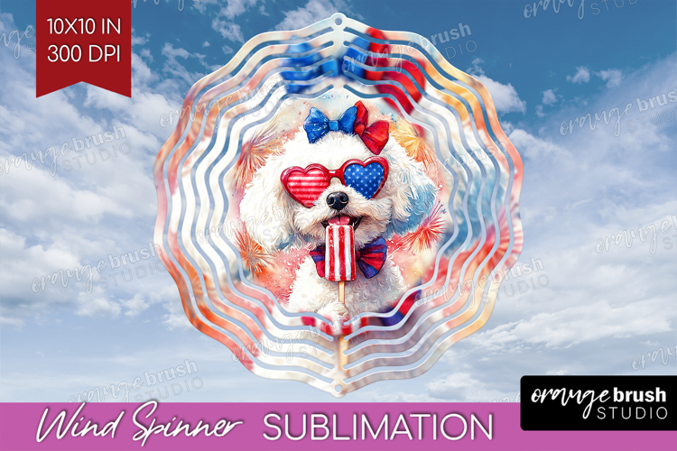 Bichon Frise Dog Wind Spinner Sublimation PNG 4th Of July