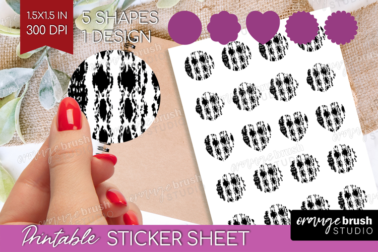Black and White Round Sticker - Abstract Texture Printable