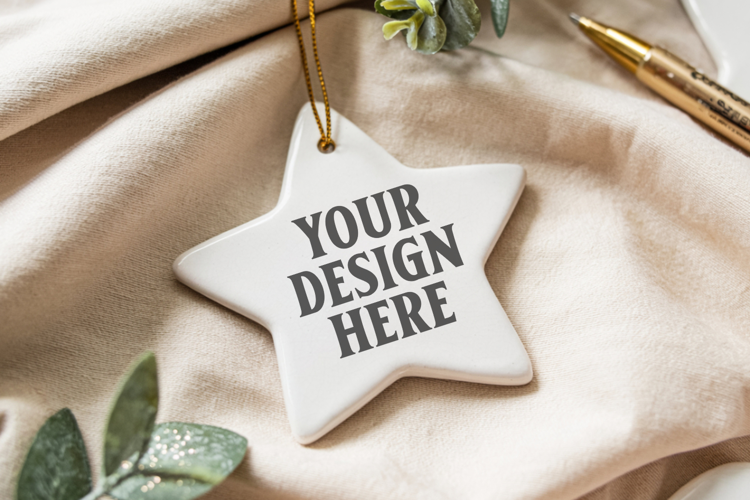 Christmas Star Ceramic Ornament Mockup | Holiday Star
