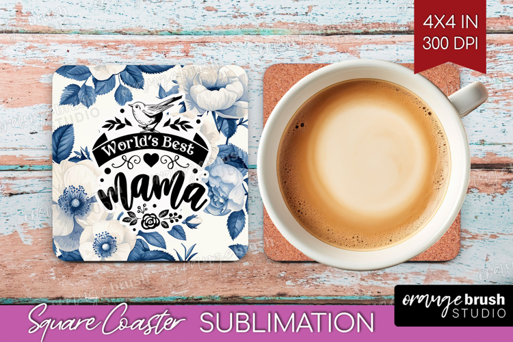 Mothers Day Quote Square Coaster - Blue Flowers Coaster PNG