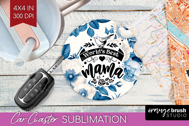 Mothers Day Quote Car Coaster - Blue Flowers Coaster PNG example image 1