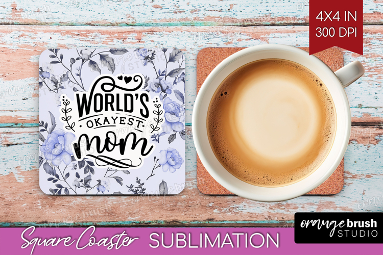 Mothers Day Quote Square Coaster - Blue Flowers Coaster PNG