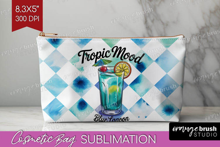 Blue Lagoon Cocktail Cosmetic Bag Summer Drink Makeup Bag
