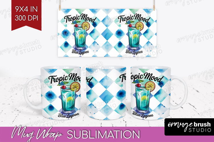 Blue Lagoon Cocktail Mug Wrap Summer Drink Mug PNG