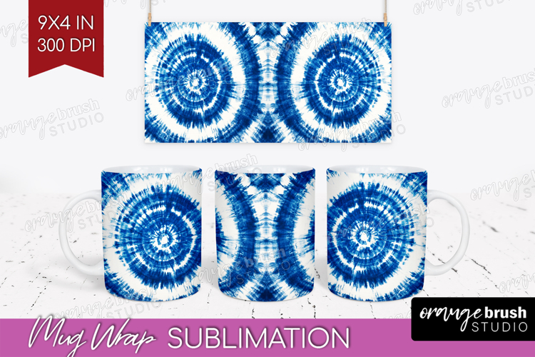 Blue Tie Dye Mug Wrap - Shibori Mug PNG Sublimation