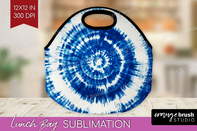 Blue Tie Dye Lunch Bag - Shibori Lunch Bug PNG Sublimation