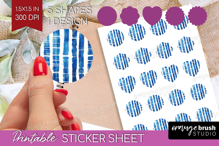 Blue Tie Dye Round Sticker - Shibori Printable Sticker Sheet