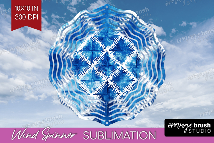 Blue Tie Dye Wind Spinner Sublimation PNG - Shibori Round