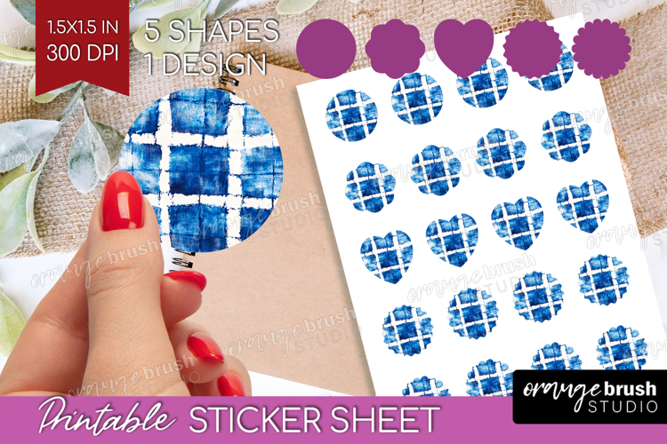Blue Tie Dye Round Sticker - Shibori Printable Sticker Sheet