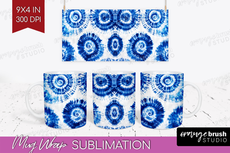 Blue Tie Dye Mug Wrap - Shibori Mug PNG Sublimation