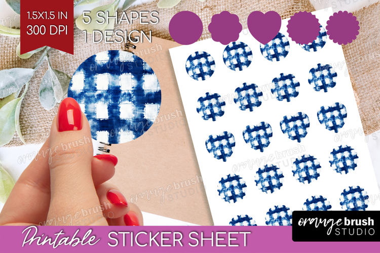 Blue Tie Dye Round Sticker - Shibori Printable Sticker Sheet