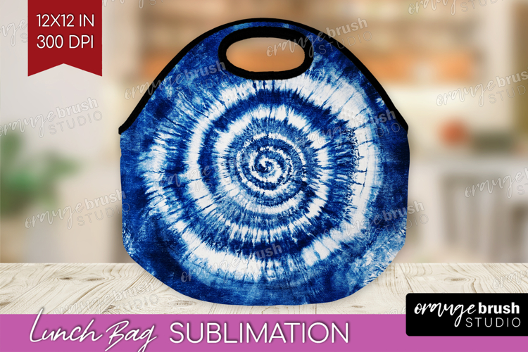 Blue Tie Dye Lunch Bag - Shibori Lunch Bug PNG Sublimation