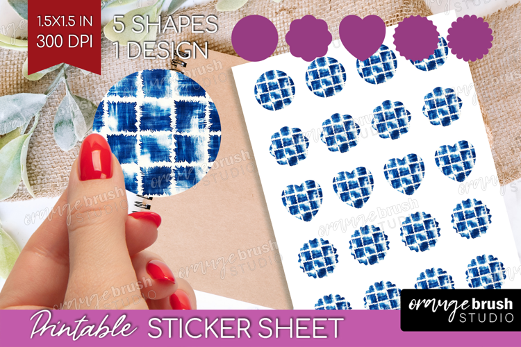 Blue Tie Dye Round Sticker - Shibori Printable Sticker Sheet