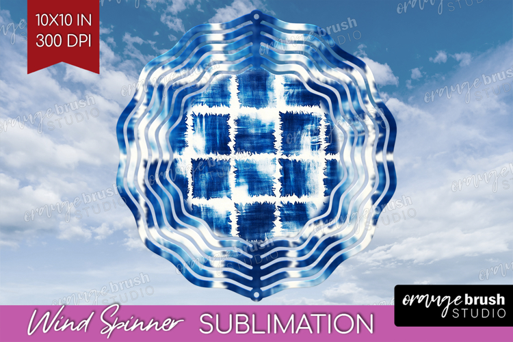 Blue Tie Dye Wind Spinner Sublimation PNG - Shibori Round