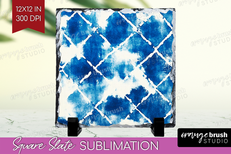 Blue Tie Dye Slate PNG - Shibori Square Slate Sublimation