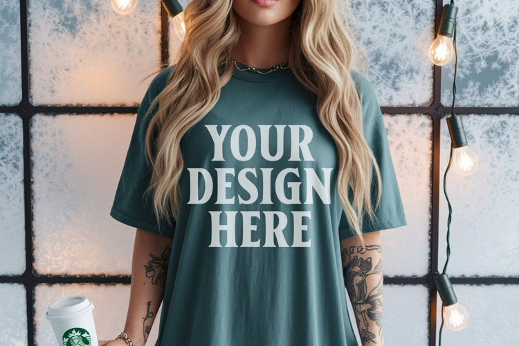 Christmas Comfort Colors 1717 Blue Spruce TShirt Mockup, CC