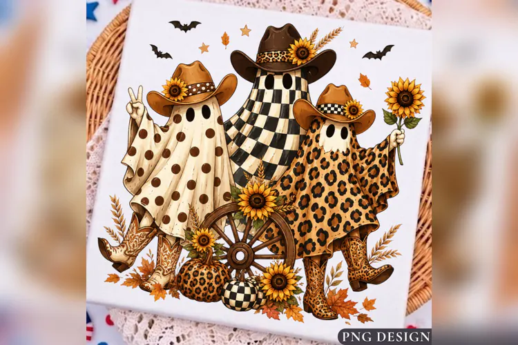 Western Ghost Halloween PNG, Cowboy Ghost Fall Design,Spooky