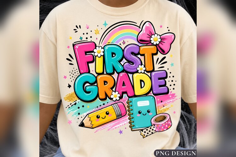 First Grade PNG, Colorful Back to School Design, Cute First example image 1