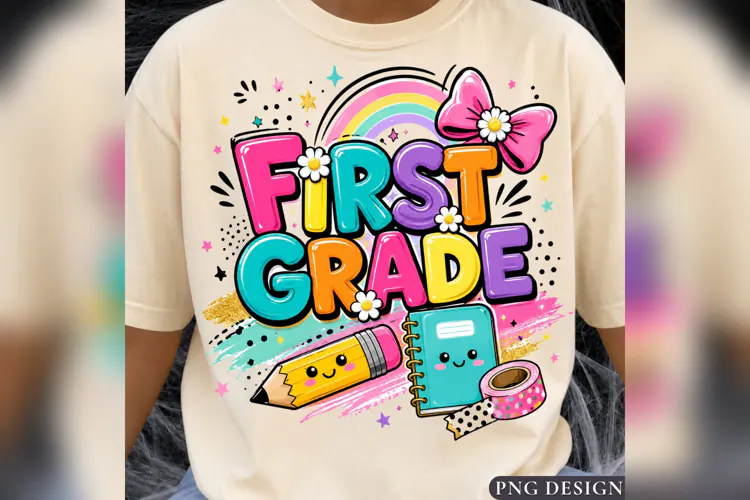 First Grade PNG, Colorful Back to School Design, Cute First